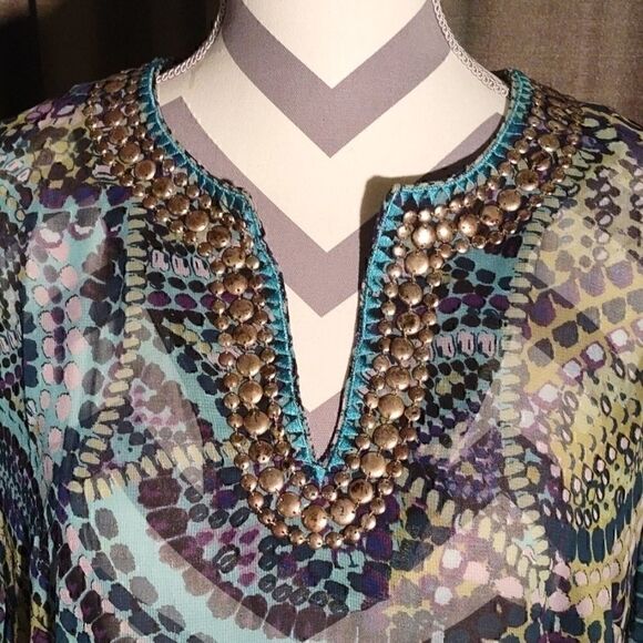 Grace Elements Blu/blk Studded Tunic Blouse - Picture 2 of 8